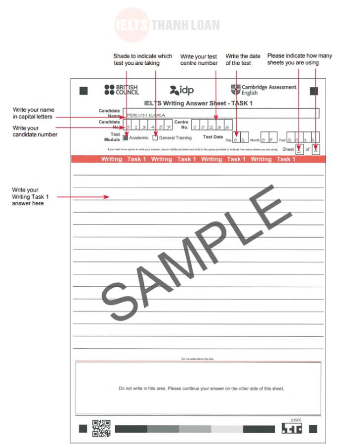 Điền thông tin cá nhân IELTS Writing Answer Sheet PDF