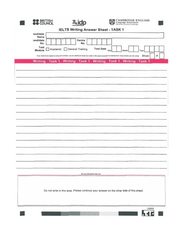 IELTS Writing Task 1 Answer Sheet