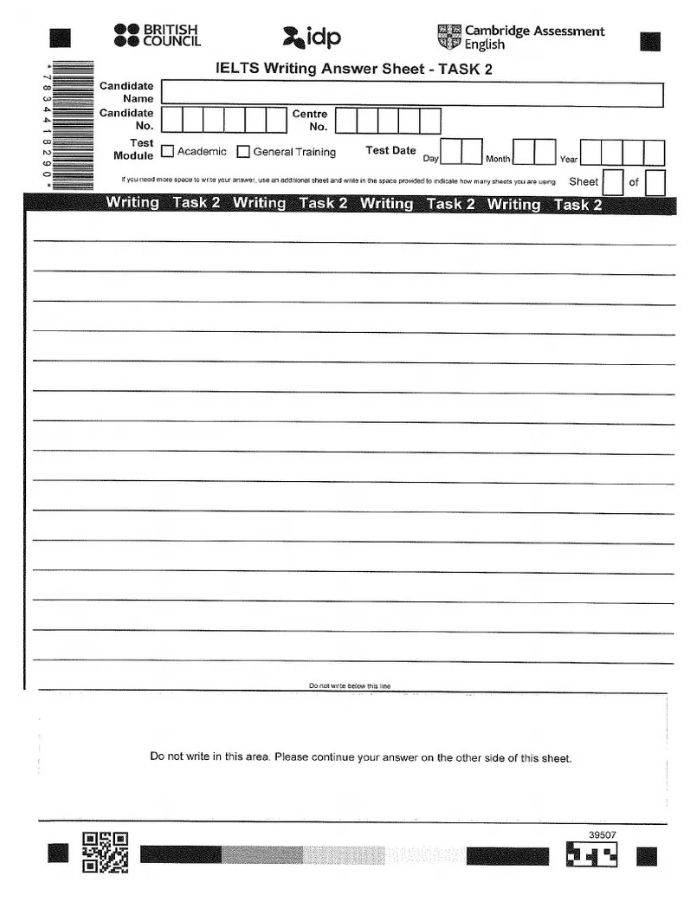 IELTS Writing Task 2 Answer Sheet