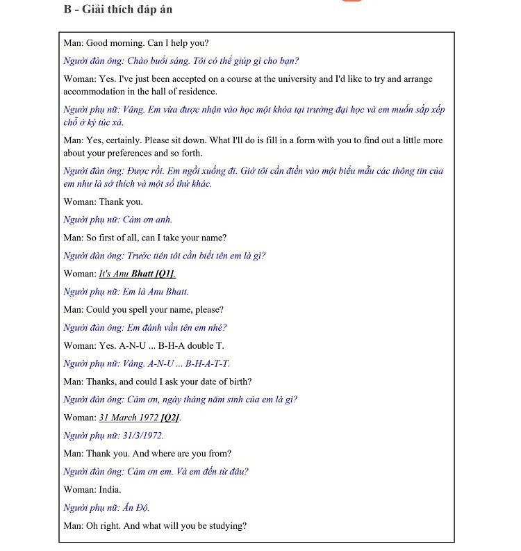 IELTS Listening Cambridge 9 Test 2 Transcript Answers