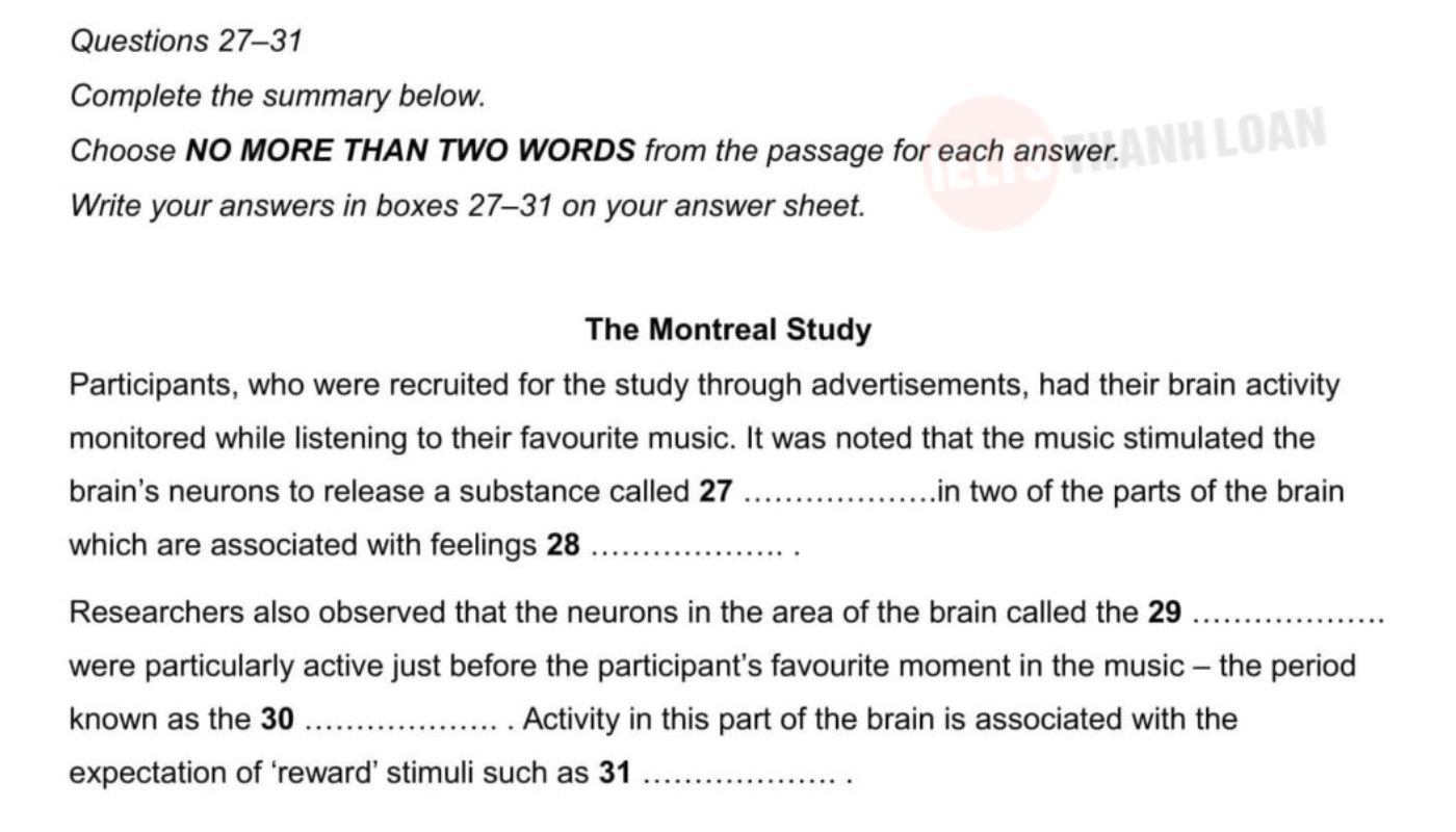 Dạng bài Gap Filling trong bài thi IELTS Reading