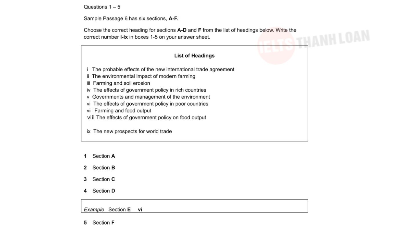 Matching headings nằm trong các dạng bài thi ielts reading