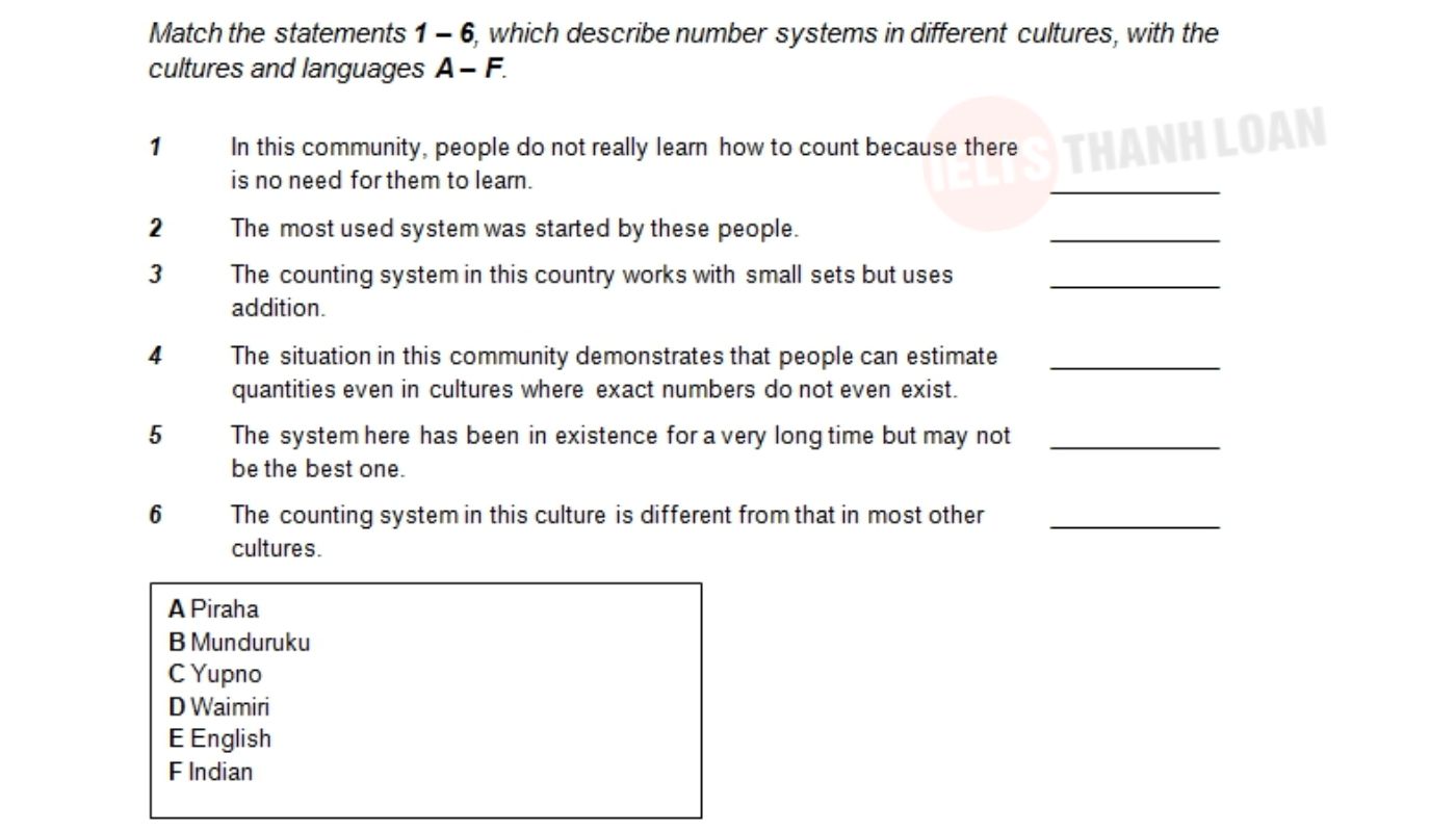 Matching names trong các dạng bài reading ielts