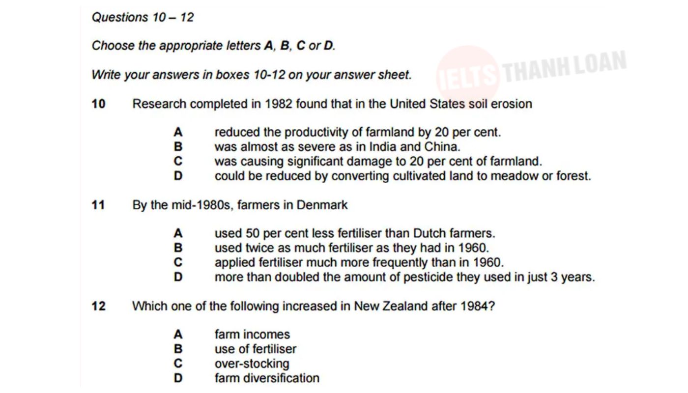 Multiple Choice - Một trong các dạng bài reading ielts phổ biến