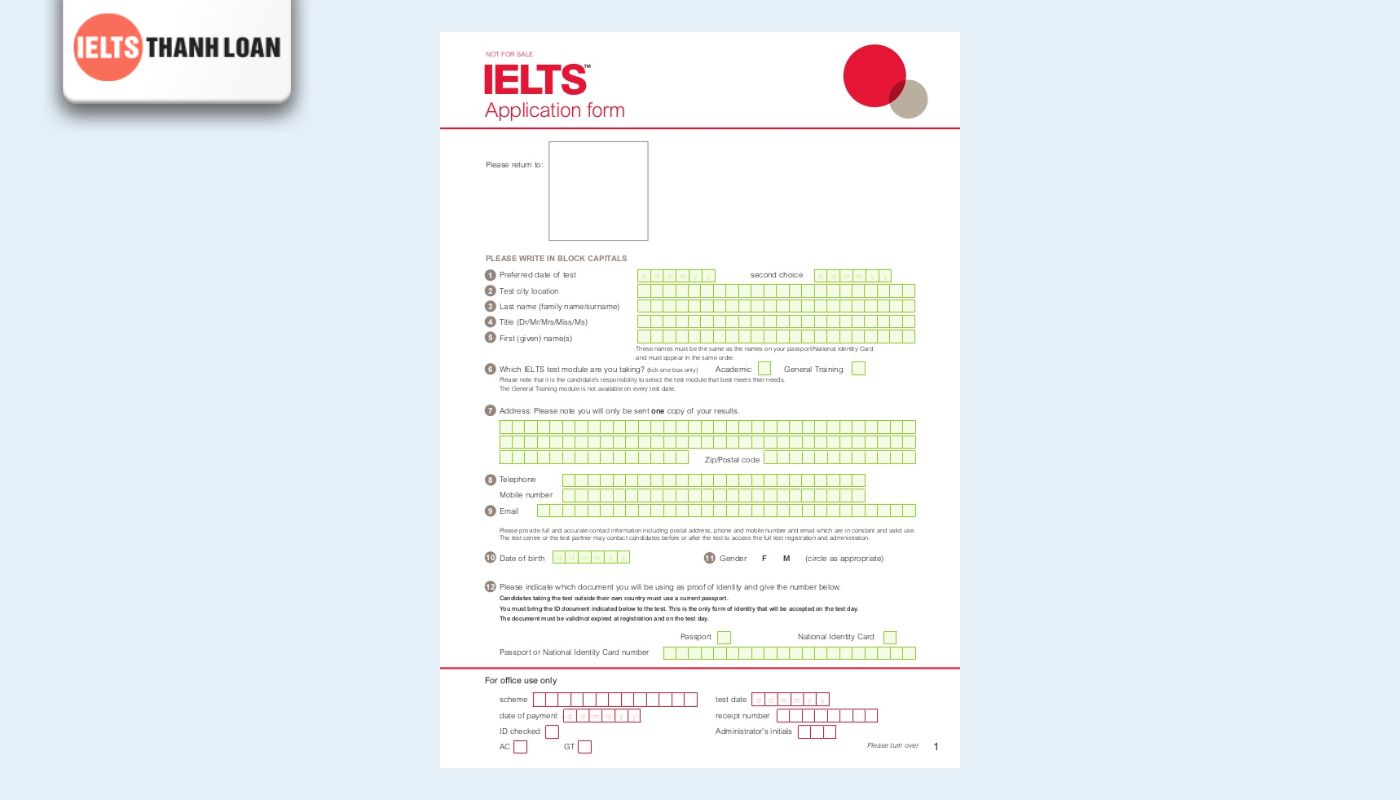 Mẫu đơn đăng ký thi IELTS trực tiếp tại BC