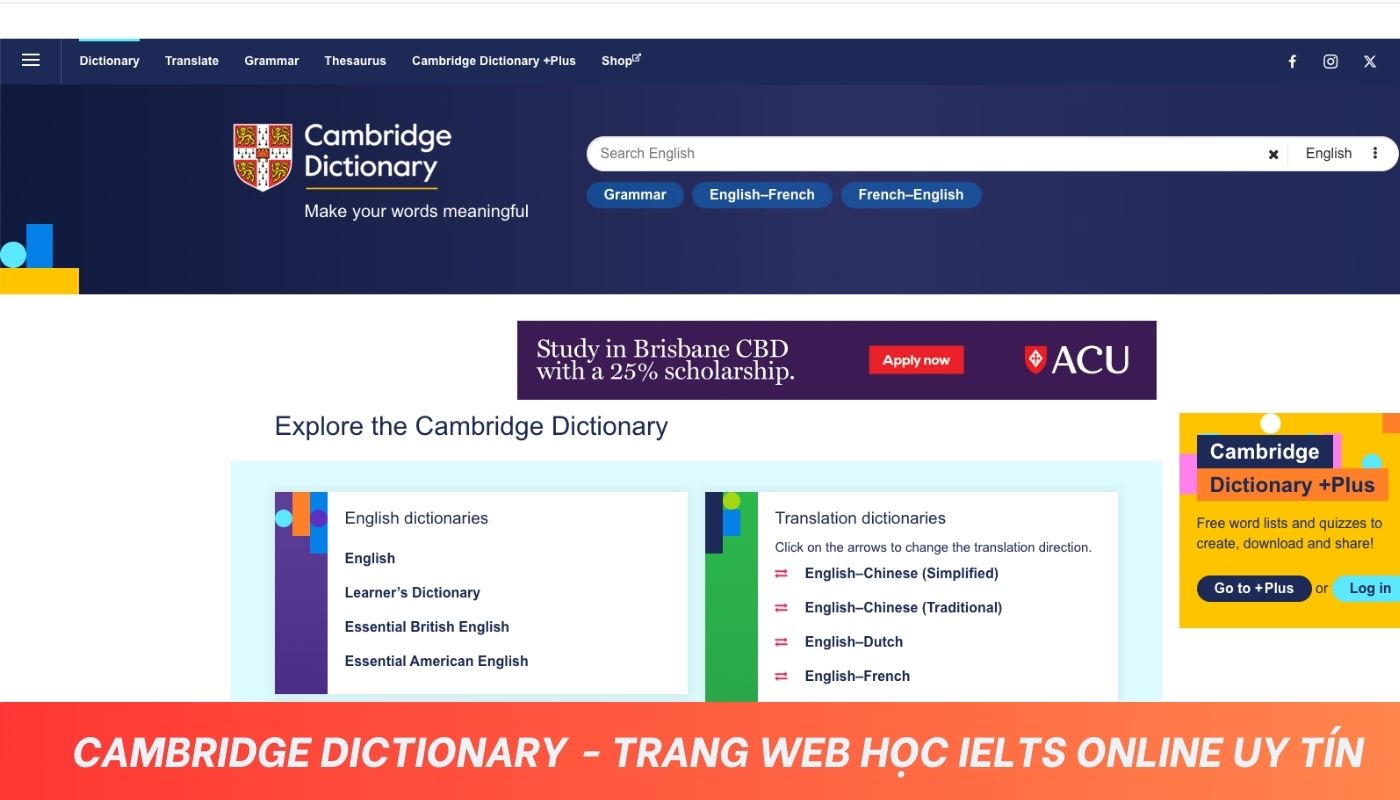Trang web học IELTS Online Cambridge Dictionary
