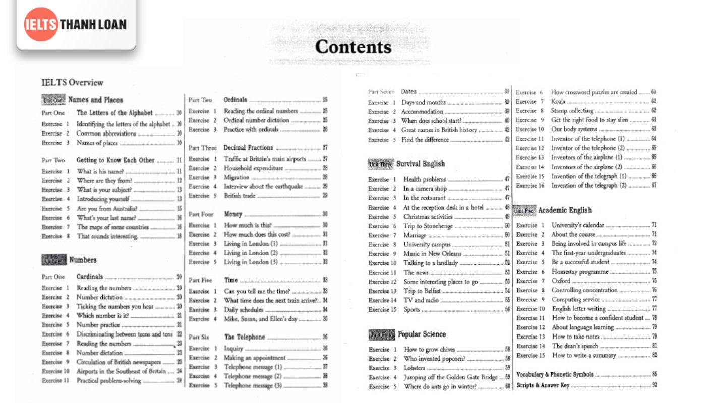 Nội dung của sách Basic IELTS Listening pdf