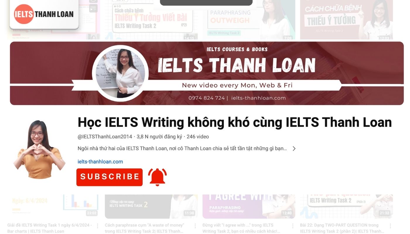 Youtube học IELTS Writing của IELTS Thanh Loan