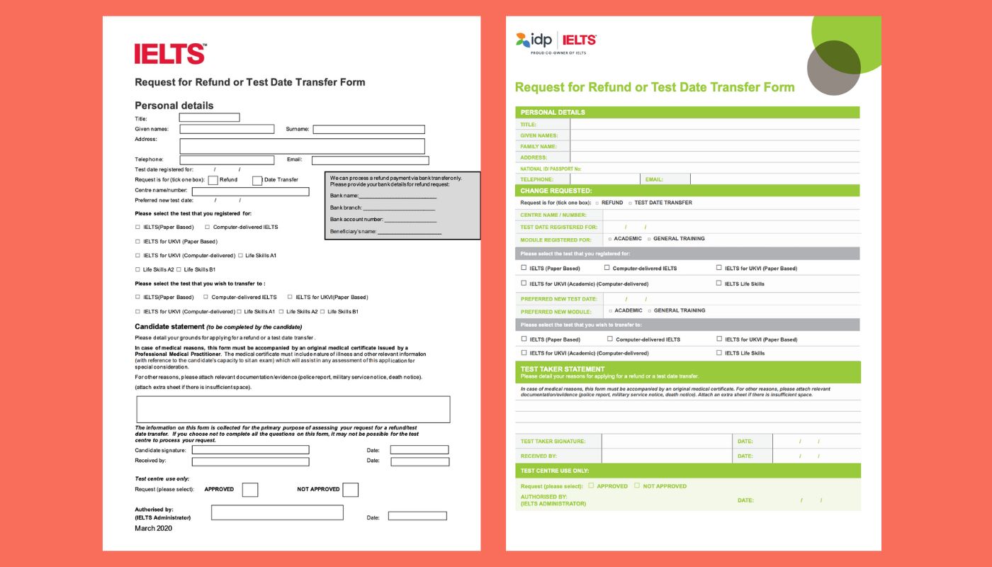 Mẫu đơn xin huỷ hoặc đổi lịch thi IELTS