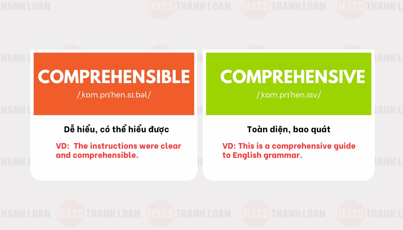 Cặp từ Comprehensible - Comprehensive