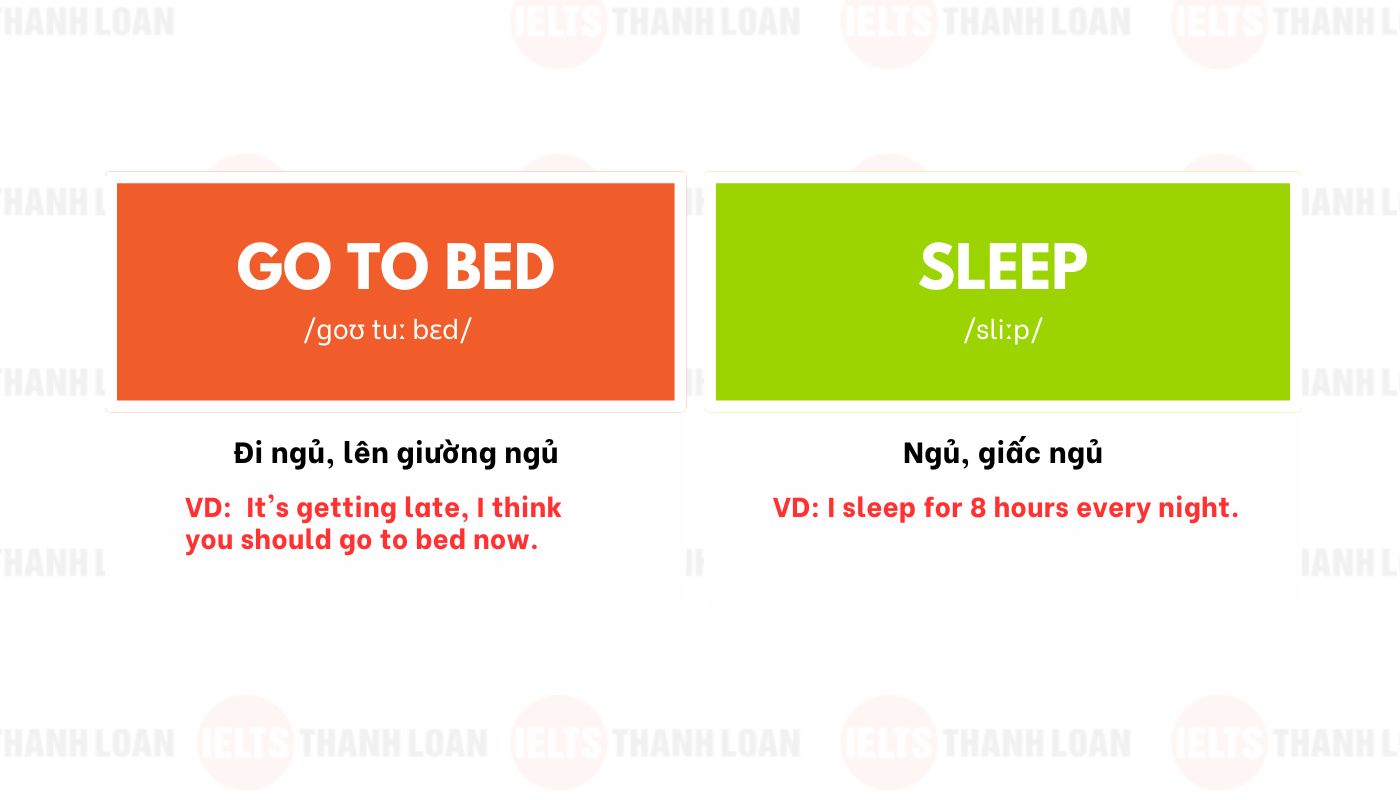 Cặp từ Go to bed - Sleep