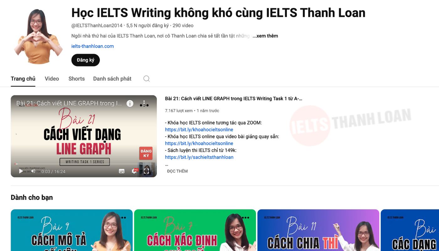 Youtube Học IELTS Writing không khó cùng IELTS Thanh Loan