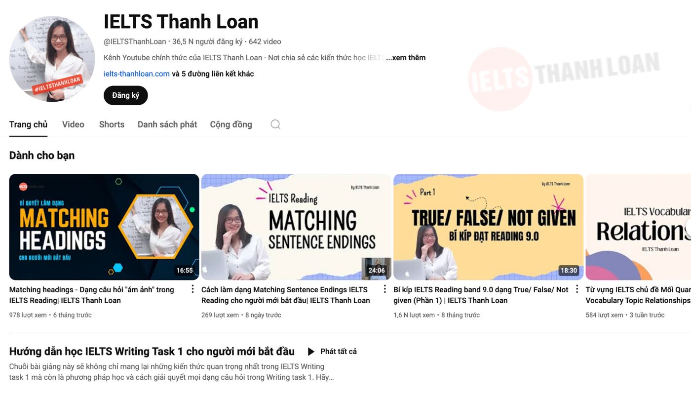 học ielts trên youtube cùng IELTS Thanh Loan