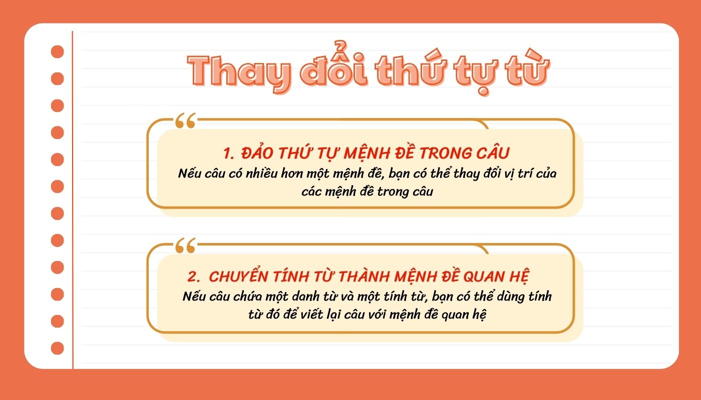 Thay đổi thứ tự của từ (Word Order) là cách Paraphrase 