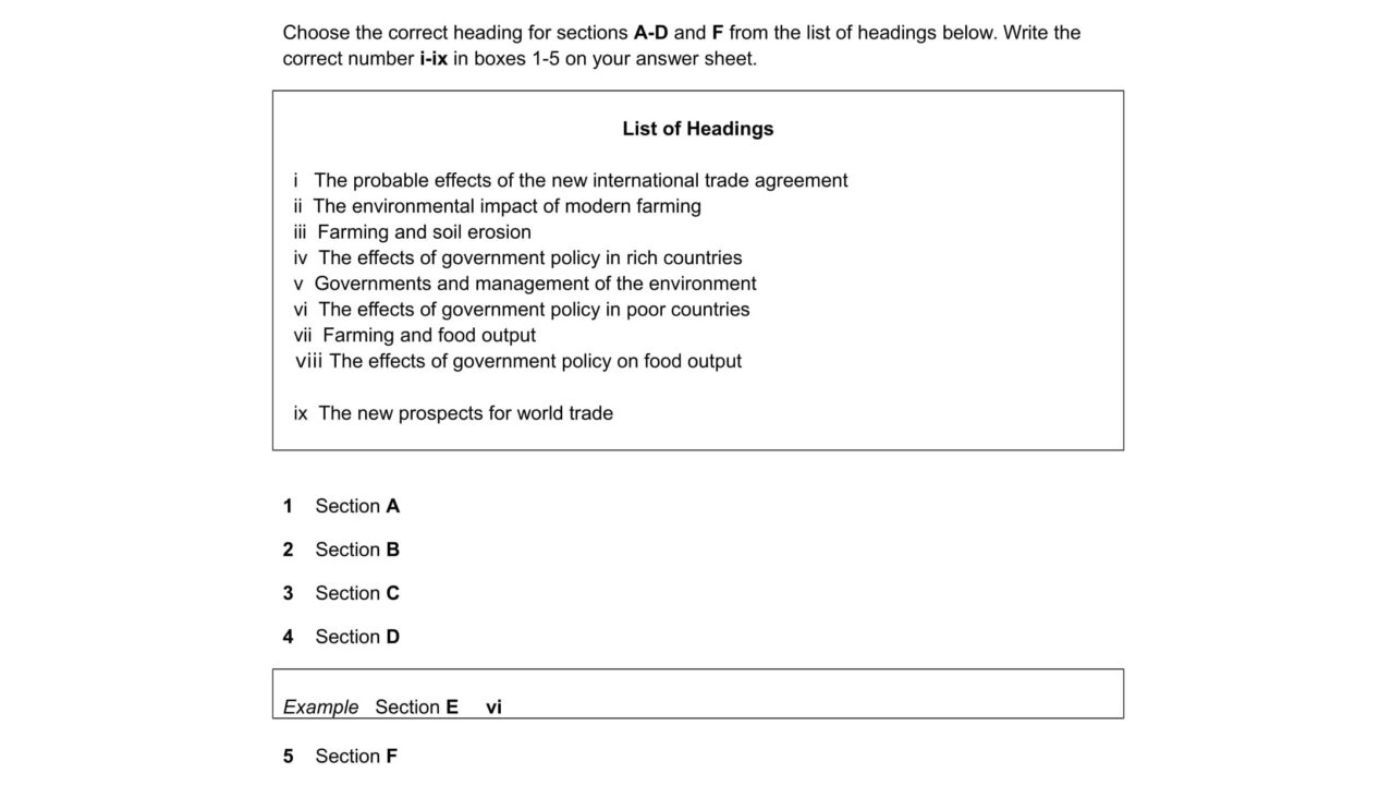 Matching Headings trong IELTS Reading là gì?