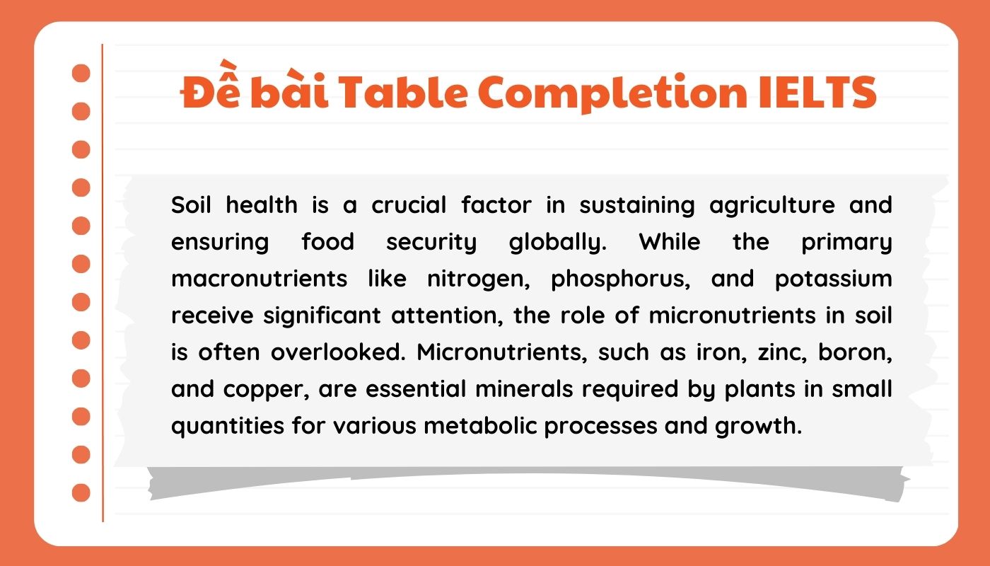 Đề bài mẫu Table Completion IELTS Reading