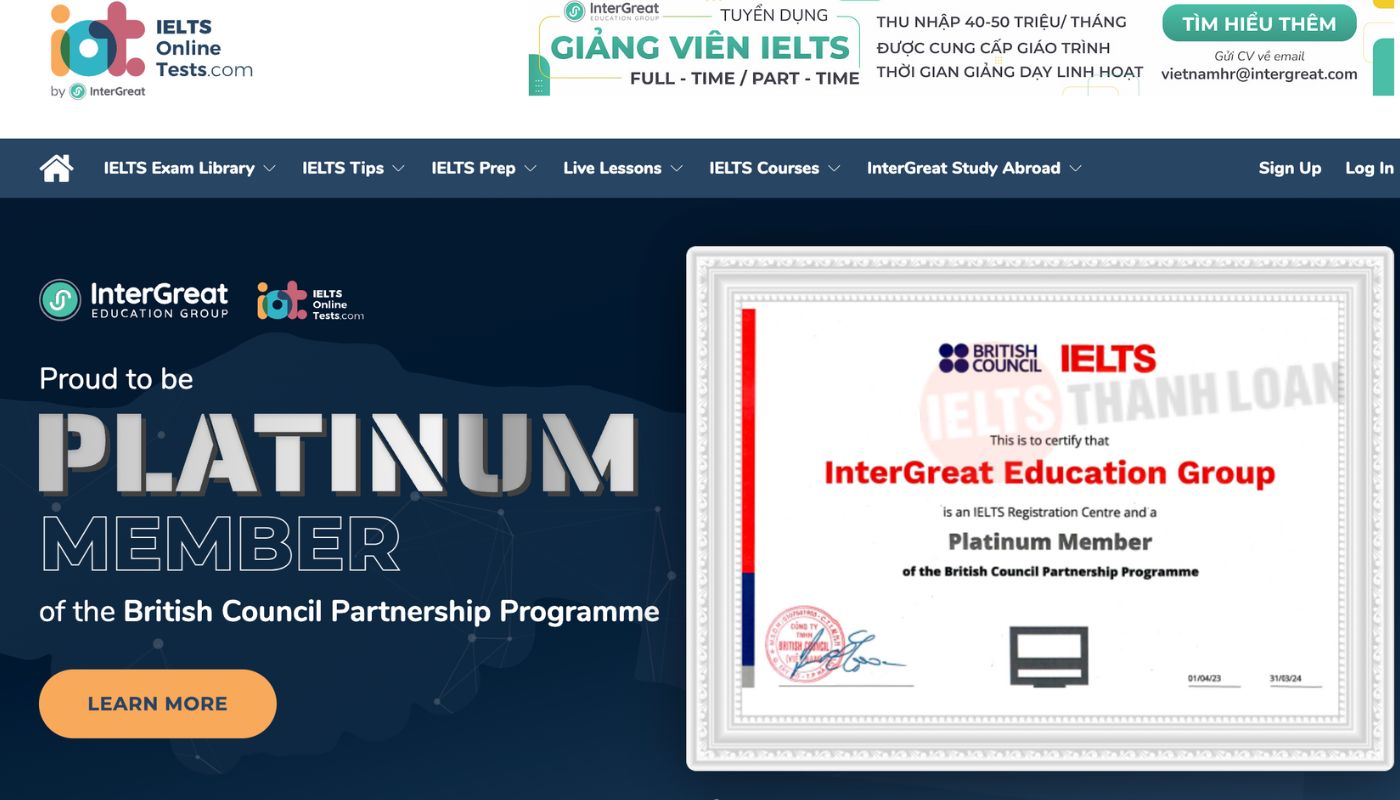 Trang web luyện thi IELTS Online Tests