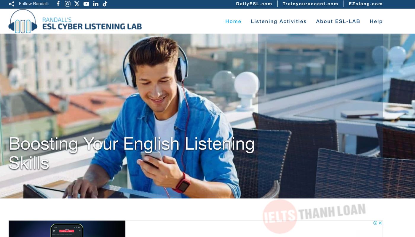 website luyện IELTS Listening online esl-lab