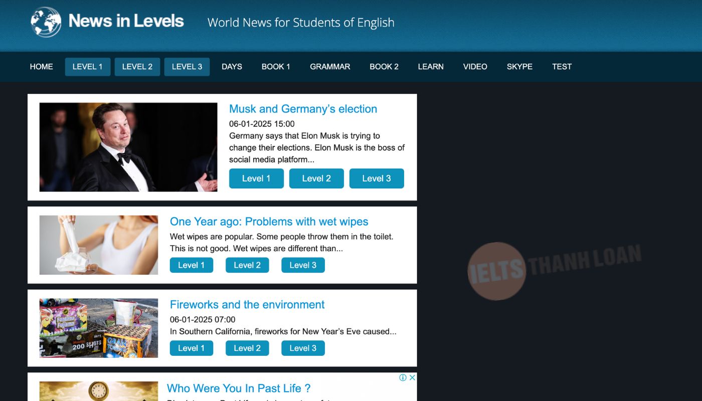 Trang web luyện nghe IELTS New in Levels