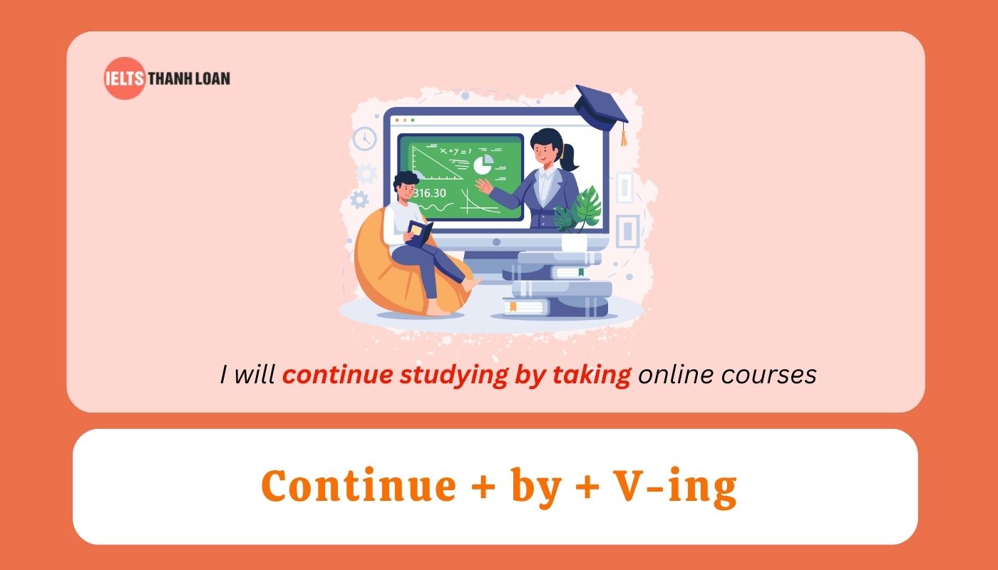 Cấu trúc “continue + by + V-ing”