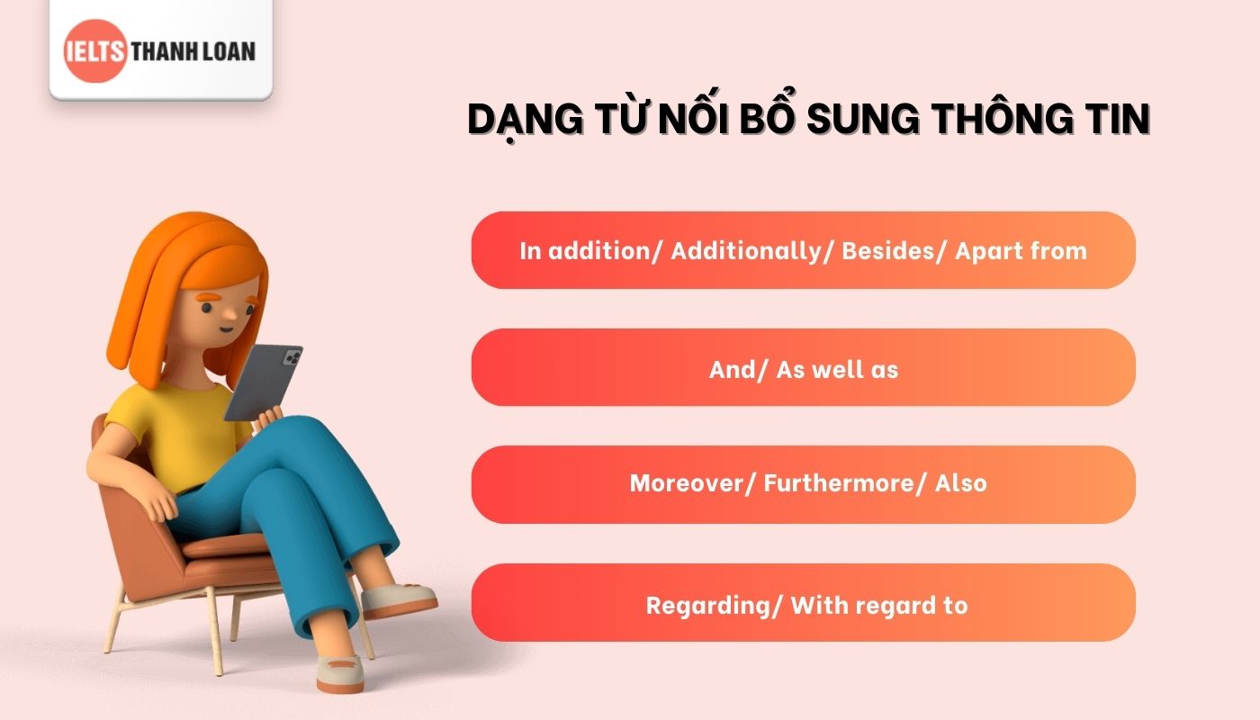 từ nối bổ sung thông tin trong ielts writing task 1